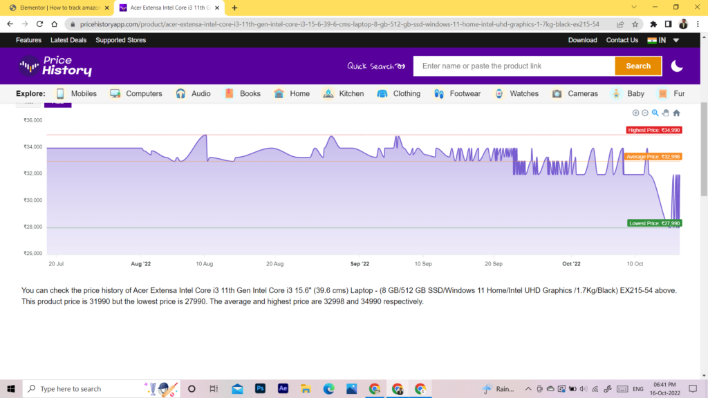Price history tracking