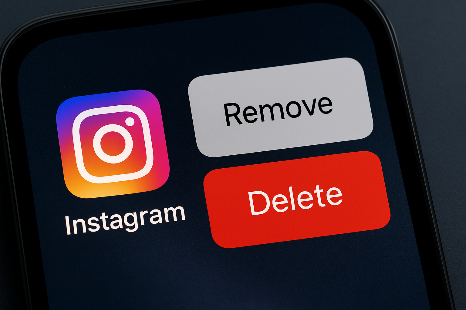 “Smartphone screen showing Instagram delete option”